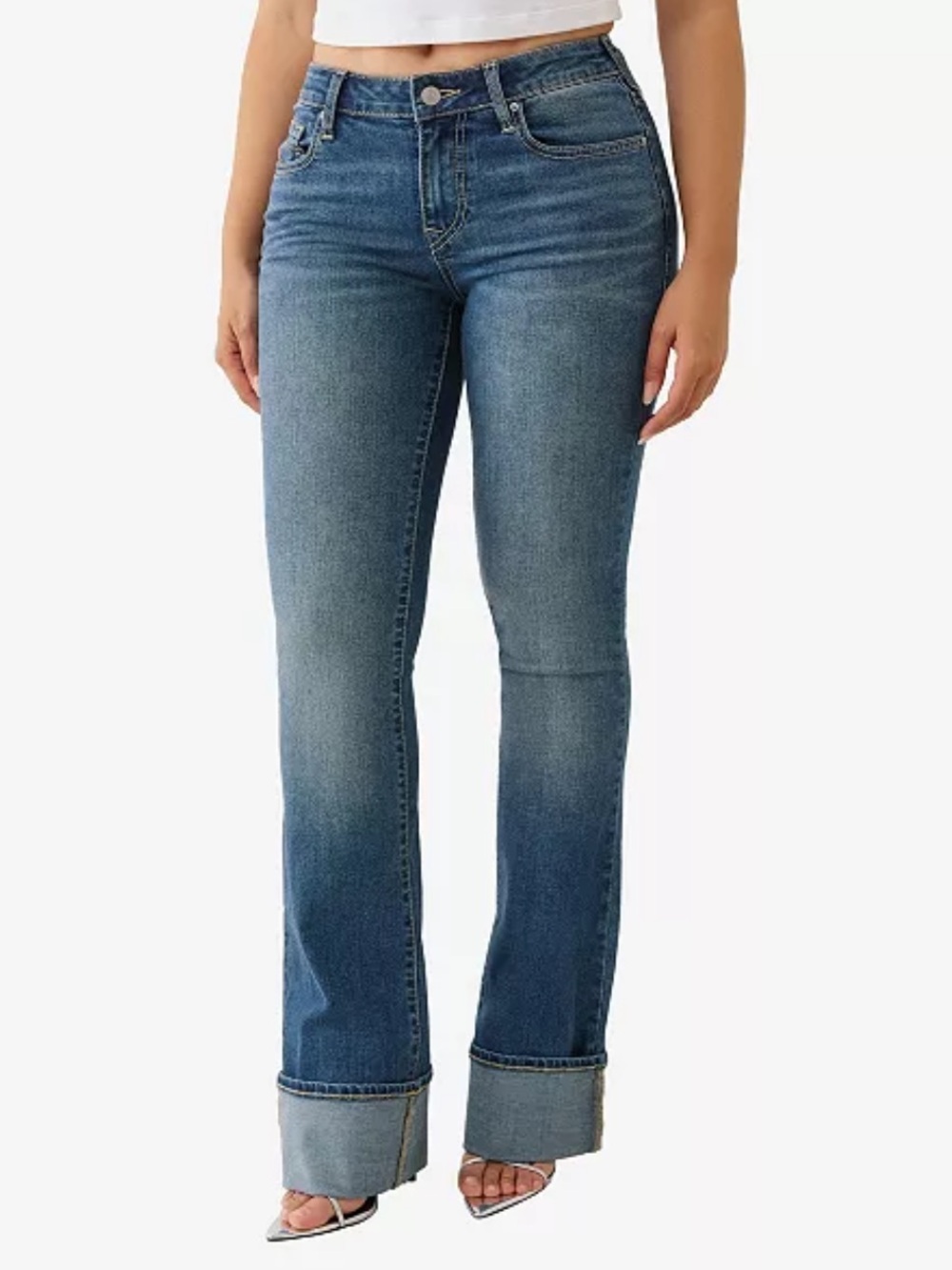 True Religion Becca Bootcut Mid Rise Cuff Jeans Medium Wash Size 32 - Picture 2 of 10